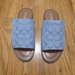 Coach Womens  Hazel Casual Summer Sandal Signature Chambray Cornflower Size 6